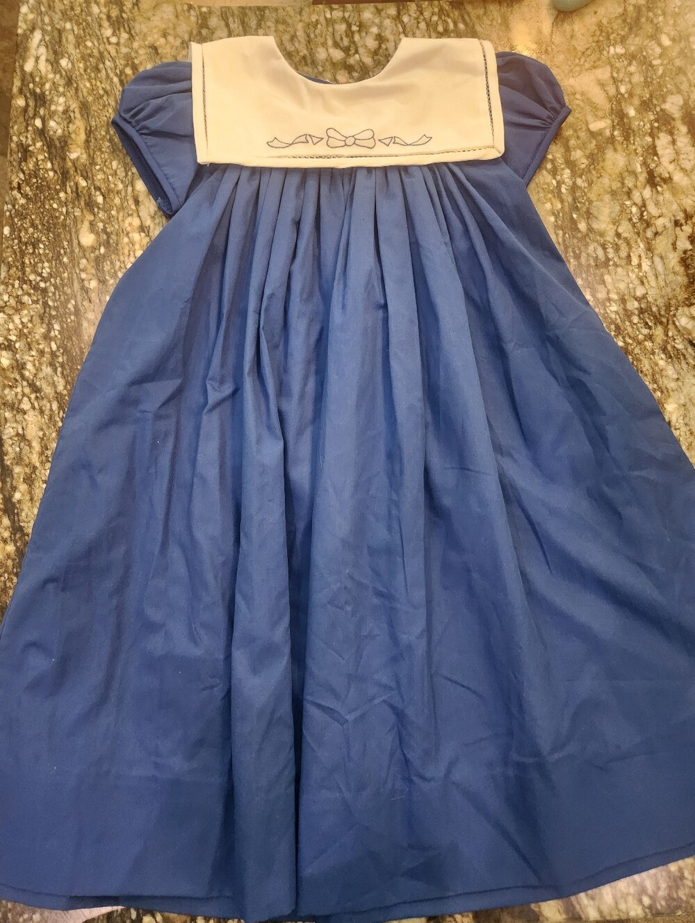 Navy Pleated Sailor-Style Kids Formal Dress with Cream Yoke